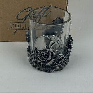 Avon NOS VTG 2001 Victorian Candle Holder, Pewter base, glass candle holder.